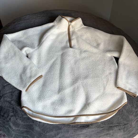 J.Crew Women's Sherpa Fleece 1/4 Zip Pullover Cozy Coastal Grandma Cream L - Picture 2 of 8